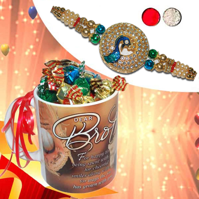 "Rakhi - SR-9190 A (Single Rakhi), 500gms of Assorted Sweets - Click here to View more details about this Product